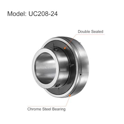 uxcell 2pcs UC208-24 Pillow Block Bearings 1-1/2" Bore Bearing Units Chrome Steel (GCR15) Flange Mounted Bearing Housing with Wrench - size: UC208-24 (ID 1 1/2")