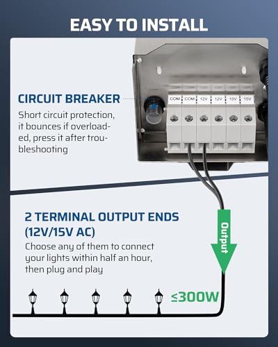 DEWENWILS Photocell Sensor & Timer Low Voltage Transformer with 300W - style: 300W-Stainless Steel