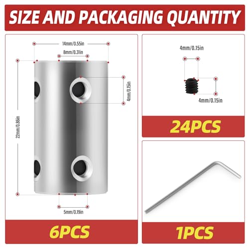 6pcs 6mm to 6mm Steel Shaft Coupling Joint Connector, Rigid Coupling Set Screw, Motor Shaft Connector for Motor Accessories - size: 6mm to 6mm