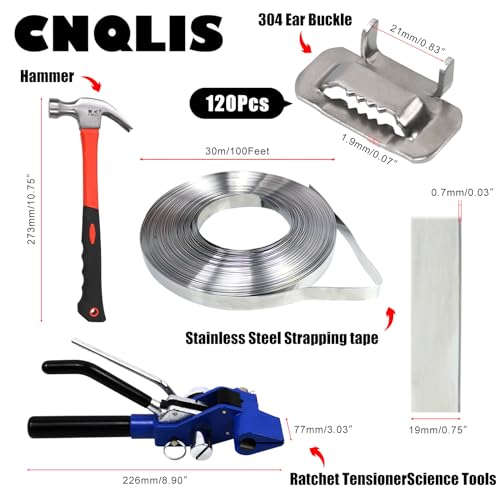 CNQLIS Strapping Banding Kit w/Ratchet Tensioner, 3/4" x100ft Coil