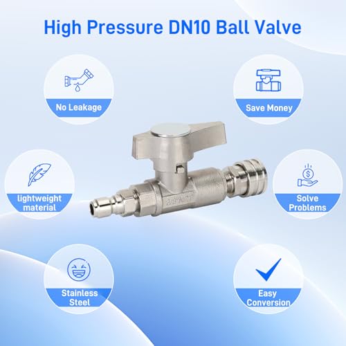 Ball Valve Pressure Washer, 3/8" DN10 Ball Valve, High Pressure Ball Valve for Power Washer Hose, 5000 PSI