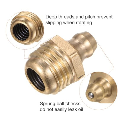 HARFINGTON 15pcs Brass Straight Grease Fitting M12x1.25mm Metric Thread Hydraulic Grease Nipple Accessories for Car - size: M12x1.25