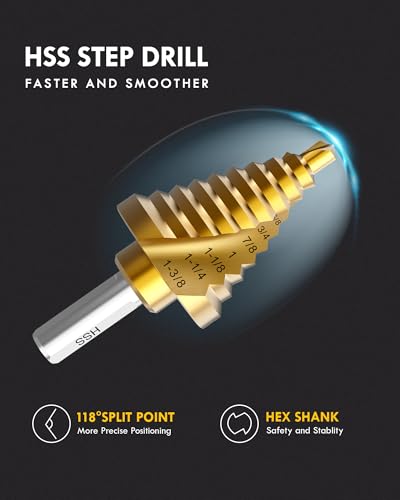 3/16" to 1-3/8" HSS Step Drill Bit Set - size: 1/4"-1-3/8"(HSS)