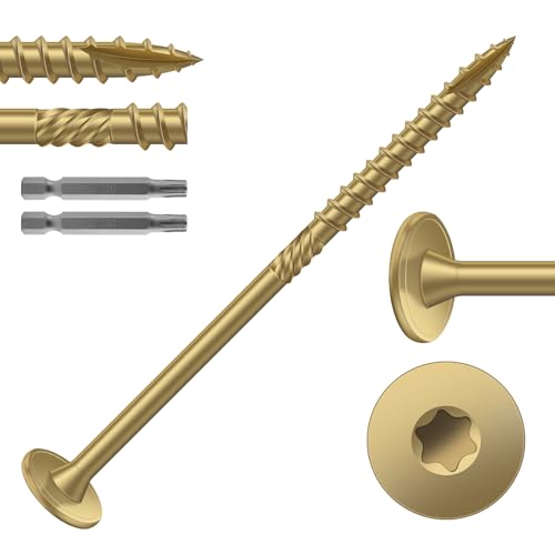 #14 x 4 Inch Outdoor Structural Wood Deck Screws (53Pcs/2lb), Carbon Steel, Tan, Flat Head, Rust Resistant Epoxy Coated, T30 Star Bit - color: Tan, size: #14 x 4"