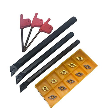 3pcs 95° Turning Boring Bars Turning Tool Holder S08K/S10K/S12M-SDJCR07 Shank Dia 1/3" 3/8" 1/2" Right Hand + 10pcs DCMT21.51 DCMT070204 Carbide Turning Insert for Steel and Stainless Iron - color: 3pcs boring bars + dcmt21.51