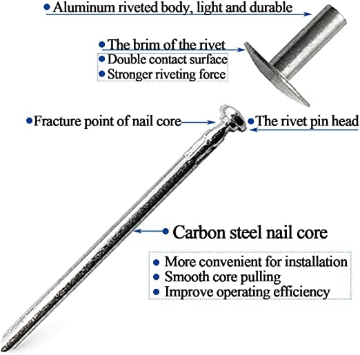 60 Pcs Large Flange Blind Rivets, Aluminum,Flange Diameter 5/8" (16 mm),Pop Rivets Assortment Kit Blind Rivet(3/16" x 1/2"/5/8"/3/4")