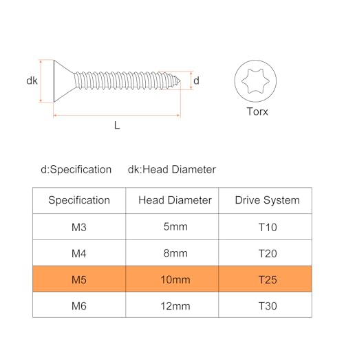 uxcell 40Pcs Flat Head Torx Screws, M5 x 16mm 304 Stainless Steel Countersunk Self Tapping Anti-Theft Wood Screws Tamper Resistant Screws Fit T25 Bit for Wood, Fence, Decking (Silver) - size: M5 x 16mm