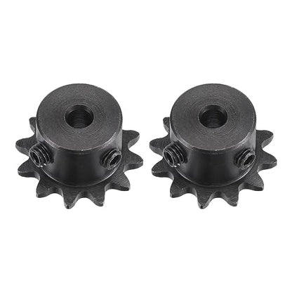 uxcell #25 Chain Roller Sprocket, 5mm Bore 1/4" Pitch 12 Tooth Single Strand Chain Sprocket, C45 Carbon Steel 25 Roller Chain Sprocket with Set Screws for ISO 04C Chain, 2Pcs - size: 27.5mmx5mm