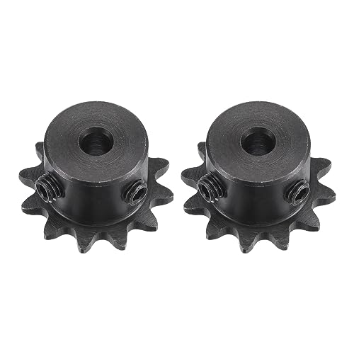 uxcell #25 Chain Roller Sprocket, 5mm Bore 1/4" Pitch 12 Tooth Single Strand Chain Sprocket, C45 Carbon Steel 25 Roller Chain Sprocket with Set Screws for ISO 04C Chain, 2Pcs - size: 27.5mmx5mm