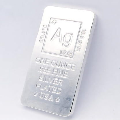 1 oz Silver Plated Bar (Flat Style) .999 Pure Paperweight - color: Silver-plated