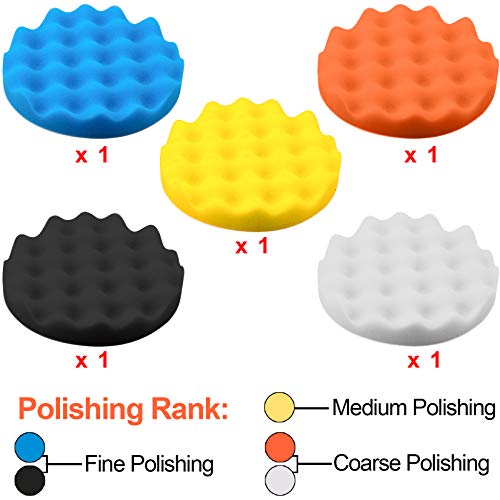 SIQUK 13 Pieces Buffing Pads 5 Inch Car Polishing Pad Kit Foam Polish Pads Wax Buffer Polisher Attachment for Drill - size: 5 Inch