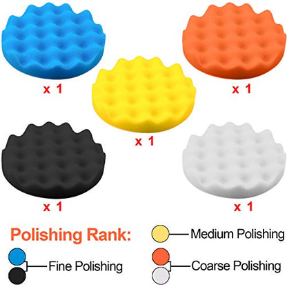 SIQUK 13 Pieces Buffing Pads 5 Inch Car Polishing Pad Kit Foam Polish Pads Wax Buffer Polisher Attachment for Drill - size: 5 Inch