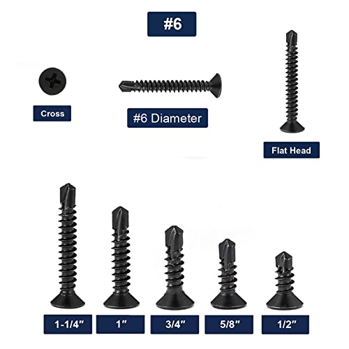#6 x 5/8" Sheet Metal Screws 100Pcs 410 Stainless Steel Flat Head Fast Self Tapping Screws Black Oxide by SG TZH - size: #6 x 5/8"
