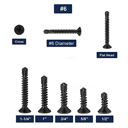#6 x 5/8" Sheet Metal Screws 100Pcs 410 Stainless Steel Flat Head Fast Self Tapping Screws Black Oxide by SG TZH - size: #6 x 5/8"