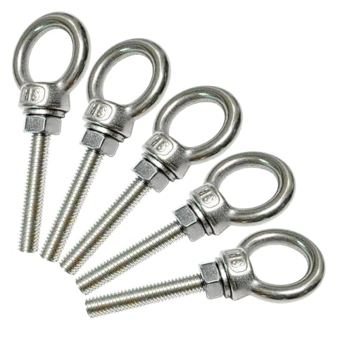304 Stainless Steel Eye Bolt, 5 PCS M6 Heavy Duty Lifting Ring 1.6" Threaded Eyebolt Shoulder Eye Bolts with Nuts and Flat Washers(Thread Length 40mm) - size: m60x40(5pcs)