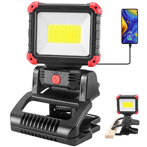 Tresda LED Rechargeable Work Light with Clamp, 2100LM Super Bright COB Magnetic Work Light with 3 Light Modes, 270° & 180° Rotation, Waterproof, Perfect for BBQ, Jobsite, Workshop, Car Repairing - color: Black 1Pack