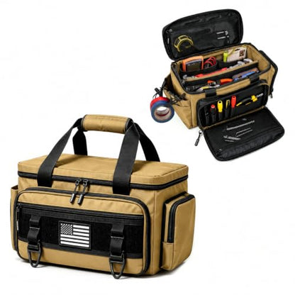 Tool Bag with Anti-friction Bottom, Durable Handle Tool Bags for Men with Shoulder Strap Tactical Range Bag, Multi-purpose Work Tote for Repairman, Carpenters, Handyman. (Coyote Brown) - color: Coyote Brown