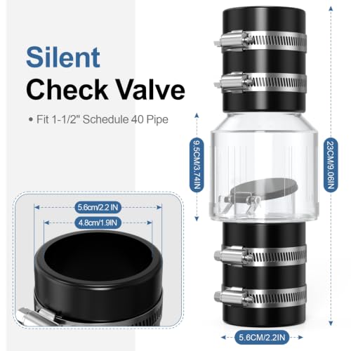 1‑1/2 Inch Silent Check Valve, Clear Body Spring‑Loaded for Sump Pump