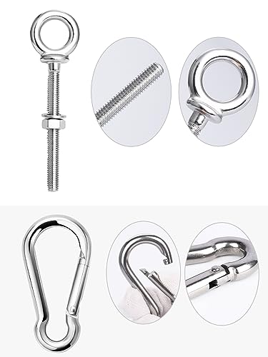 5 Pack M6 Eye Bolt, Eye Bolts with Nuts & Washers & Carabiners, 316 Stainless Steel Eye Bolt Heavy Duty, Marine Grade Threaded Eyebolts.