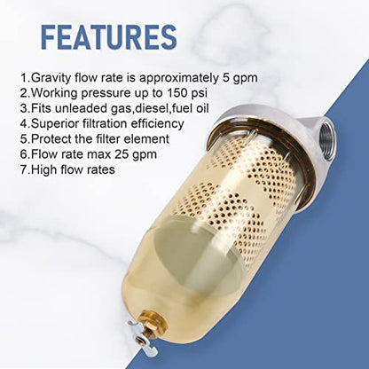 496 Fuel Tank Filter Assembly with Wrench, 30 Micron Max 25 GPM 150 PSI
