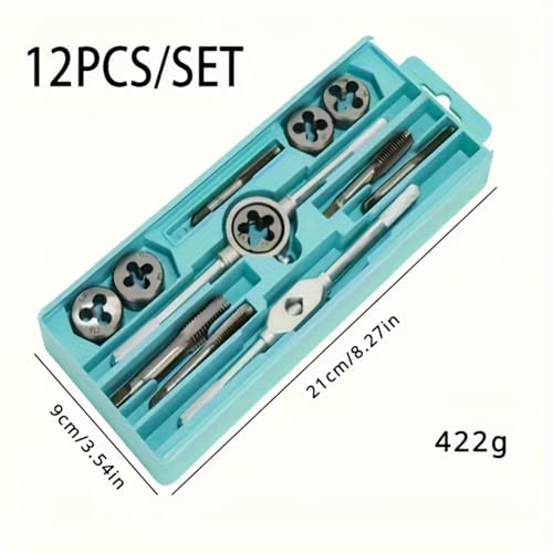 Tap and Die Set Metric | M3-M12 Tap Set and Die Set | Thread Repair Kits for Threading and Rethreading Internal and External Threads-12pcs