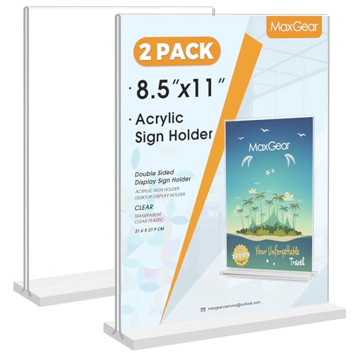 MaxGear Acrylic Sign Holder 8.5" x 11" Double Sided Display Stand, 2 Pack - size: Slot-2pack