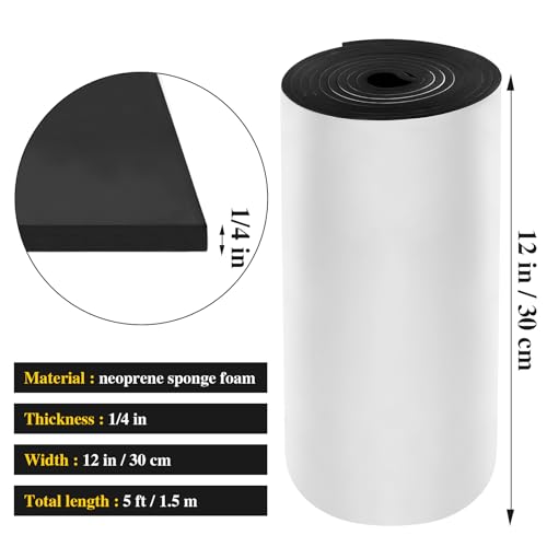 Adhesive Foam Padding Roll Closed Cell Sponge Neoprene Insulation Board Foam Sheet Pad with Sticky Back for Anti Vibration, Anti-Slip, DIY Crafts, Gaskets, Cosplay, Costume (Black, 12x59x1/4 Inches) - color: Black, size: 12x59x1/4 inch