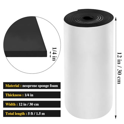 Adhesive Foam Padding Roll Closed Cell Sponge Neoprene Insulation Board Foam Sheet Pad with Sticky Back for Anti Vibration, Anti-Slip, DIY Crafts, Gaskets, Cosplay, Costume (Black, 12x59x1/4 Inches) - color: Black, size: 12x59x1/4 inch