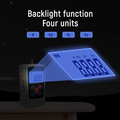 500N Digital Force Gauge Push and Pull Tester Meter with 4 Measurement Units N Kg Lb Oz, Automatic Backlight, Buzzer Alarm Function,1% Accuracy - size: 500N