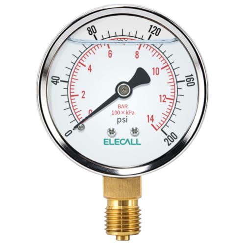 Water Pressure Gauge 200psi Silicone Oil Filled Pressure Gauge for Water Oil Air Pressure Test in Pool Pump Sand Filter Air Compressor Water System, 2-1/2" Stainless Steel Case, Lower Mount 1/4" NPT - size: 0-200 Psi, style: Lower Mount