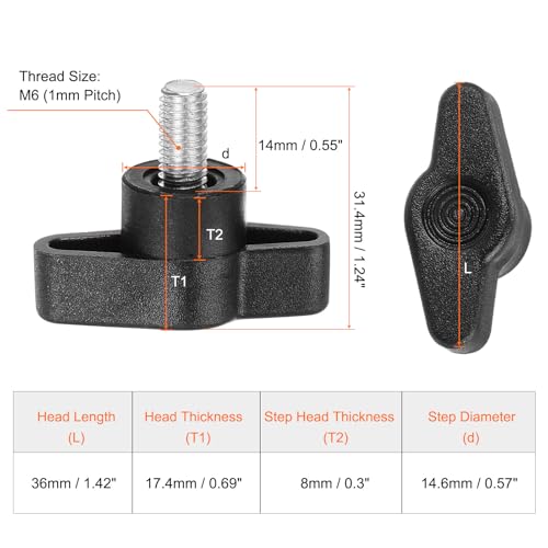 HARFINGTON 20Pcs Wing Knobs M6x14mm Male Thread Plastic Tee Stud Knobs - color: Black, size: M6 x 14mm