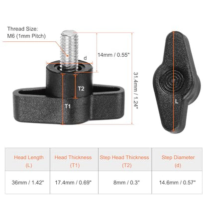 HARFINGTON 20Pcs Wing Knobs M6x14mm Male Thread Plastic Tee Stud Knobs - color: Black, size: M6 x 14mm