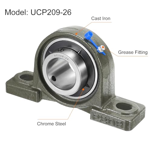 uxcell 2 Pcs UCP209-26 Pillow Block Bearings 1-5/8 inch Bore Self Alignment, Solid Cast Iron Base Mounted Chrome Steel Bearings - size: UCP209-26