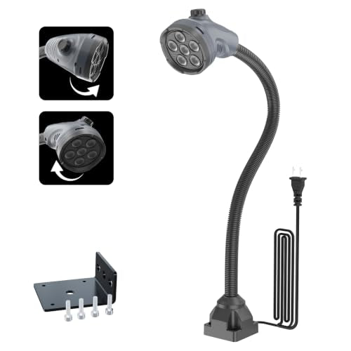 LED Work Light, Dimmable 220–1980 Lumens, Adjustable Machine Lamp 20‑Inch Flexible Gooseneck with Screw‑Mount Base – for Workshop, Lathe, Sewing, Grill, and Industrial Lighting, Gray