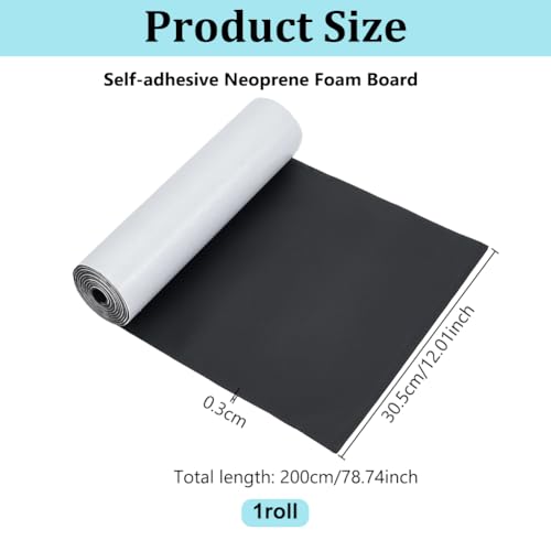 OLYCRAFT Self Adhesive Neoprene Rubber Roll 79x12 Inch Sponge Neoprene with Adhesive 1/8 Inch Thick Self-Adhesive Foam Rubber Sheets for Cabinet Liner Furniture Protection DIY Crafts - size: 1/8 Inch Thick