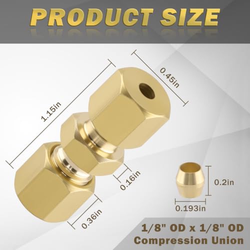 10Pcs 1/8" OD x 1/8" OD Compression Union Fitting - size: 10Pcs-1/8" Union