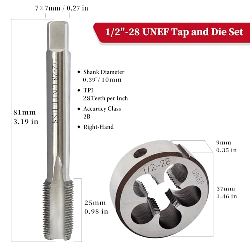 1/2"-28 UNEF Tap and Die Set, M2 HSS Right-Hand 1/2x28 Machine Tap Die Set - size: 1/2-28 UNEF