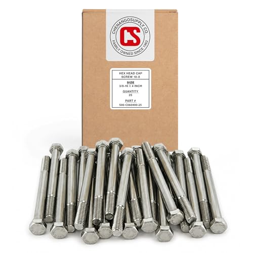 Chenango Supply 3/8-16 x 4 Stainless Steel Hex Head Bolts - size: 3/8-16x4"(25pcs)