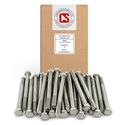 Chenango Supply 3/8-16 x 4 Stainless Steel Hex Head Bolts - size: 3/8-16x4"(25pcs)