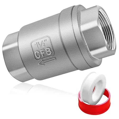 Boltigen 1-1/2 inch Spring Check Valve, 304 Stainless Steel CF8 Non Return One Way Horizontal Check Valve, Vertical Inline Water Check Valve for Well, Pump, Tank, Backflow Prevention, WOG 1000 - size: 1-1/2'' NPT