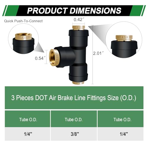 1/4" DOT Air Line Fittings Tee 3PCS, 1/4" OD x 1/4" OD x 3/8" OD - color: 1/4" * 1/4" * 3/8" 3PCS