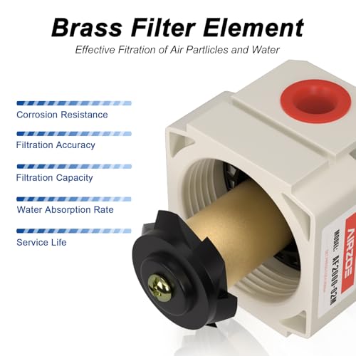 AIRZOE 1/4" NPT Compressed Air Filter AF2000-02M, Manual Drain,0-150psi - size: 1/4" NPT