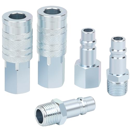 1/2” Air Hose Fittings Set, High Flow 2PCS I/M Industrial Type Coupler with 1/2” FNPT, 3PCS Plugs with 1/2” NPT, 5PCS Steel Air Compressor Accessories Quick Connect Fittings 300PSI - size: 0.5 inches