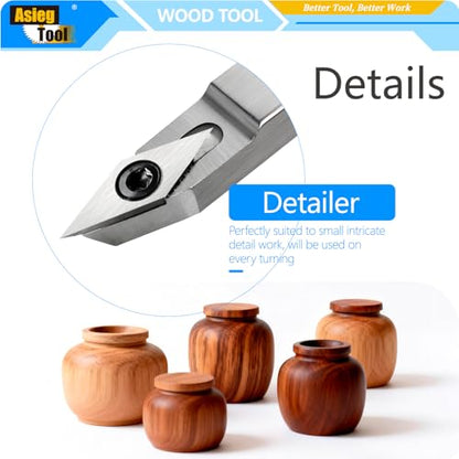 Carbide Tipped Lathe Chisel Wood Turning Tool Set Radius Detailer Tools Bar Blades Gouge Skew Spear 35°R with Ci4 Diamond Radius Carbide Insert Cutter for Wood Hobbyist or DIY or Carpenter
