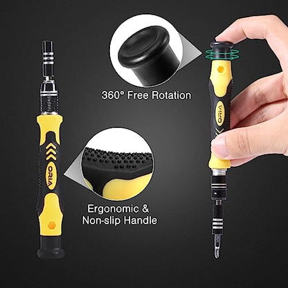 ORIA Small Screwdriver Set, 61 in 1 Precision Screwdriver Set with 57 Bits, Mini Screwdriver Repair Tools with Extension Rod for Mobile Phone, Game Console, Tablet, Yellow - color: Yellow