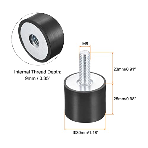 uxcell Rubber Mounts 6pcs M8 Male/Female Vibration Isolator Shock Absorber, for Garage Motor Air Compressor Car Boat Bobbins, D30mmxH25mm - size: M8x30mmx25mm