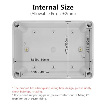 LeMotech Junction Box IP67 Waterproof Dustproof ABS Plastic Project Box for Electrical Outdoor Enclosure Gray 6.9 x 4.9 x 3 inch (175 x 125 x 75 mm),2 Pack - size: 6.9" x 4.9" x 3" (2pc)