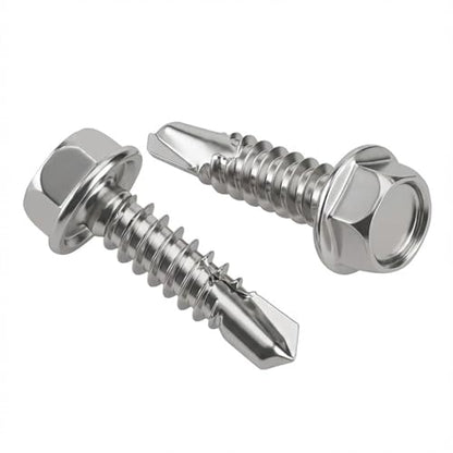 #10 x 3/4" Hex Washer Head Self Drilling Screws, Self Tapping Sheet Metal Screws, 410 Stainless Steel, 100 PCS - color: Silver, size: #10 x 3/4"