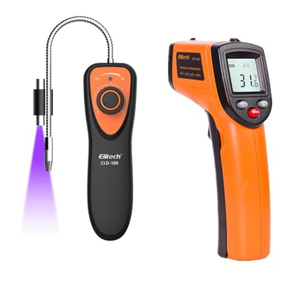 Elitech CLD-100 Refrigerant Leak Detector + DIT-220 Infrared Temperature Gun – Accurately Locate AC/Car Cooling Issues, Non-Contact Digital Infrared Thermometer, Freon Leak Detector