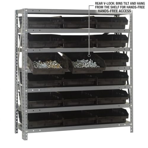 Quantum Storage Systems 1239-109BK Steel Shelving Unit with 4" Shelf Bins, 12" D x 36" W x 39" H, Black - size: 39" H x 36" W x 12" D, style: 12" L x 12" W x 4" H 18 Economy Black Bins